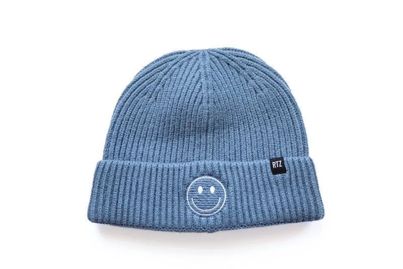 Stormy Blue Smiley Beanie